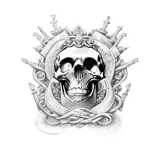 Throne consisting of skulls tattoo design idea