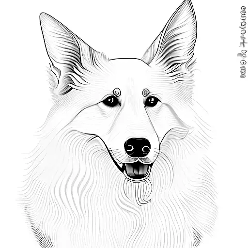 white swiss shepherd profile look forward hold ball in teeth tattoo design idea