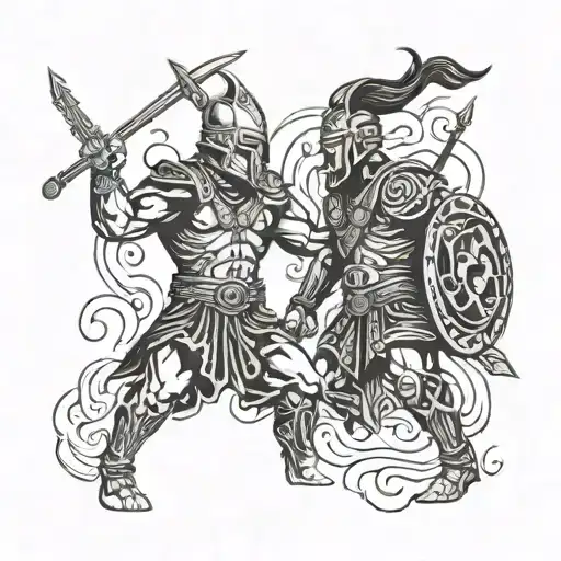 2 warriors facing each other  tattoo design idea
