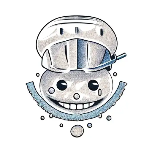 smiling strawberry with a construction helmet, holding with one hand the strawberry tattoo design idea
