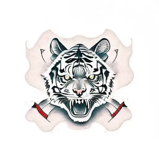 tiger cat and pirate skull tattoo design idea