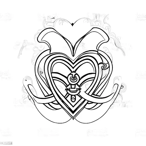A stylized heart with the number 7 incorporated in the design, resembling a playing card tattoo design idea