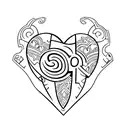 A stylized heart with the number 7 incorporated in the design, resembling a playing card tattoo design idea