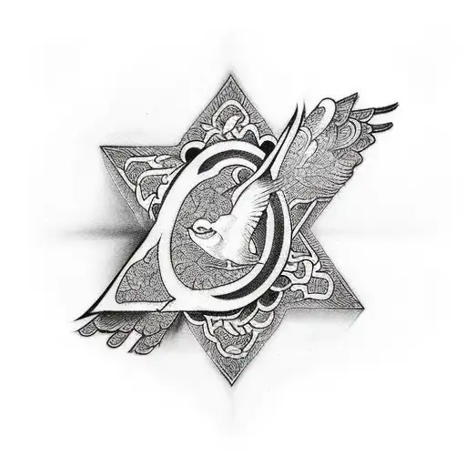 the word blessed with a cross and birds tattoo design idea