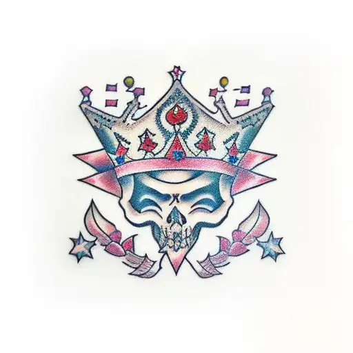 tilted crown sitting on the name Amari tattoo design idea