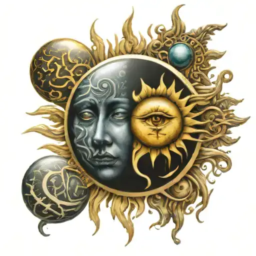 Sun and moon third eye inside tattoo design idea