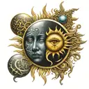 Sun and moon third eye inside tattoo design idea