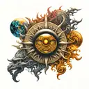 Sun and moon third eye inside tattoo design idea