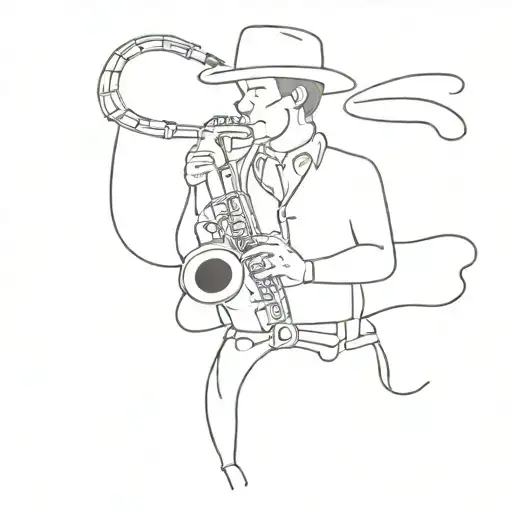 Cowboy playing saxophone tattoo design idea