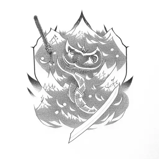Japanese characters for "Level Up" with a dagger  tattoo design idea