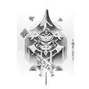 Japanese characters for "Level Up" with a dagger  tattoo design idea