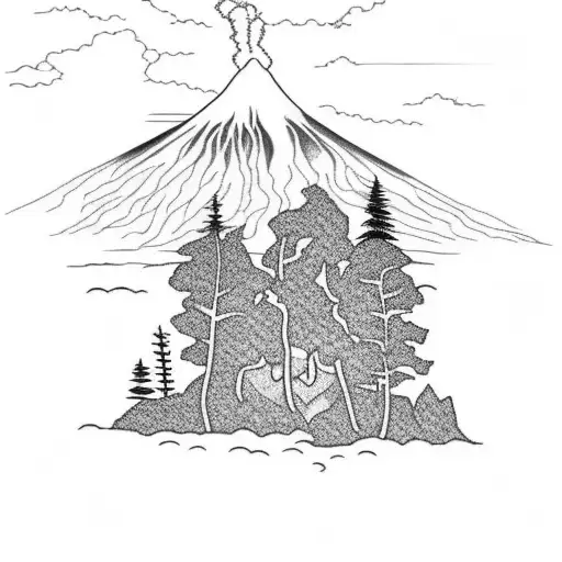 Costa Rica Tattoo. Include forest, volcano, mountain, river tattoo design idea
