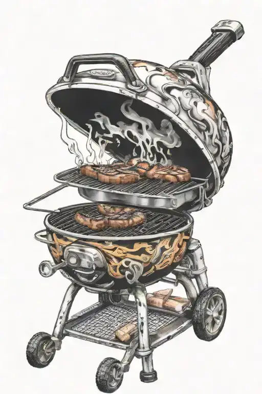 a weber grill with some flames and meat on it tattoo design idea