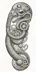 a steampunk sleeve with separate octopus and raven  tattoo design idea