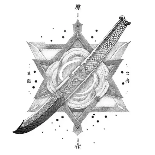 Incorporate a suminagashi sword with a celestial theme tattoo design idea