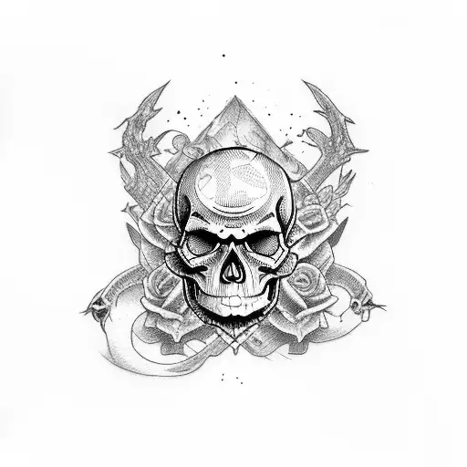 angry skull colored tattoo design idea