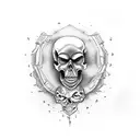angry skull colored tattoo design idea