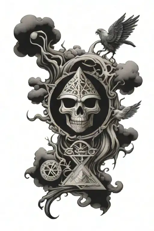 uroboro surrounding the alchemic symbols tattoo design idea