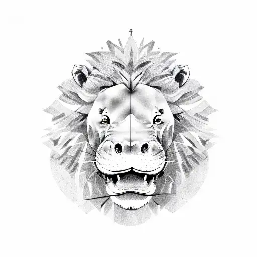 hippo with lion tattoo design idea