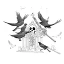 cemetery with crows and death with a scythe tattoo design idea