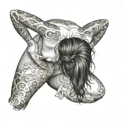 nude woman, bent over ,hands bound behind back  tattoo design idea