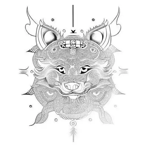 Chinese foo dog with third eye tattoo design idea