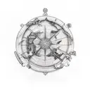 nautical map, roman statue, knight tattoo design idea