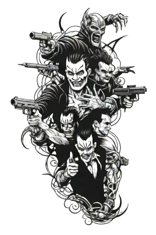 Greatest movie villains action packed scene tattoo design idea