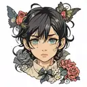 boy with black hair and dark blue eyes in lolita fashion  tattoo design idea