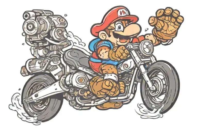 Mario kart toad doing power slide on rocket bike trail winding tattoo design idea