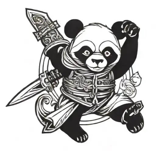 ninja panda with Sword and shield tattoo design idea