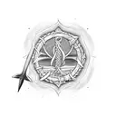 Posiedon Holding trident above waves and rocks tattoo design idea