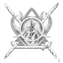 Posiedon Holding trident above waves and rocks tattoo design idea