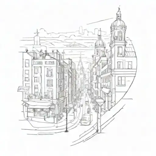 city scape scene tattoo design idea
