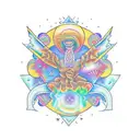 a psychedelic head coming outside lsd dmt or Mushroom patterns full of colors with hippie symbols  tattoo design idea