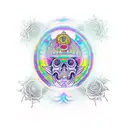 a psychedelic head coming outside lsd dmt or Mushroom patterns full of colors with hippie symbols  tattoo design idea