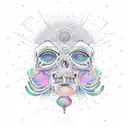 a psychedelic head coming outside lsd dmt or Mushroom patterns full of colors with hippie symbols  tattoo design idea