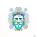 a psychedelic head coming outside lsd dmt or Mushroom patterns full of colors with hippie symbols  tattoo design idea