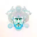 a psychedelic head coming outside lsd dmt or Mushroom patterns full of colors with hippie symbols  tattoo design idea