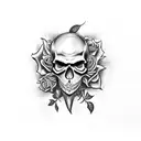 skull and clown and rose tattoo design idea