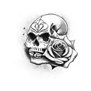 skull and clown and rose tattoo design idea