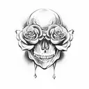 skull and clown and rose tattoo design idea