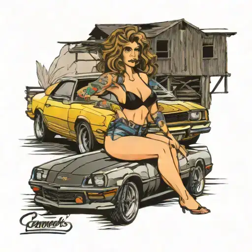 1989 Camaro old barn sexy girl tattoo design idea