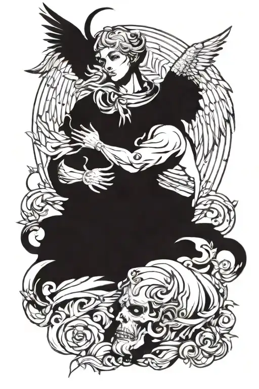 Ángel and devil half angel tattoo design idea