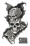 sukuna anime half skull tattoo design idea