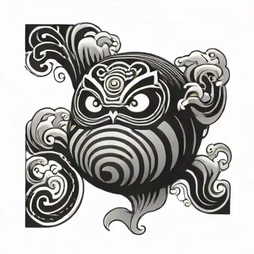 daruma doll with wave tattoo design idea