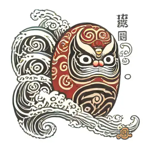 daruma doll with wave tattoo design idea