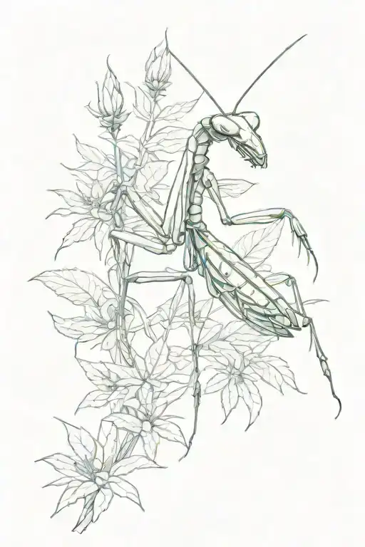 Praying mantis in a marijuana field  tattoo design idea