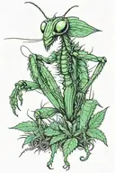 Praying mantis in a marijuana field tattoo design idea
