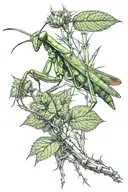Praying mantis in a marijuana field  tattoo design idea